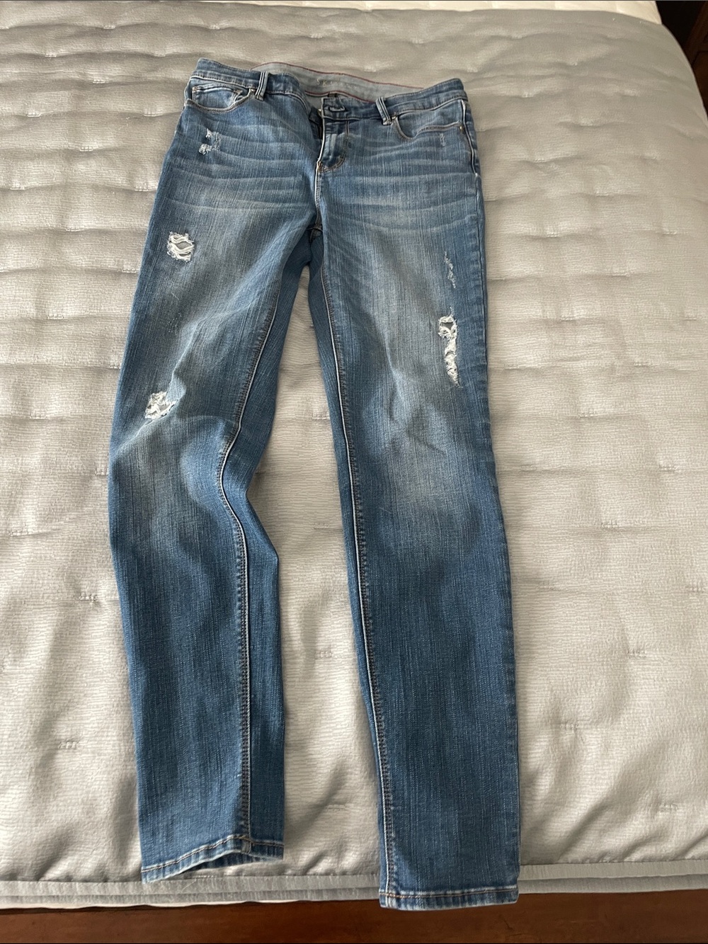 White House Black Market Distressed Light Blue Skinny Jeans